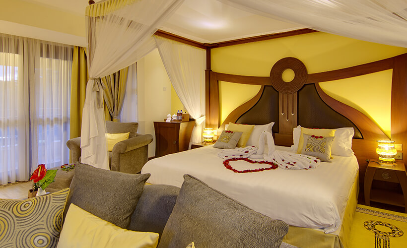 Romantic honeymoon suite setup