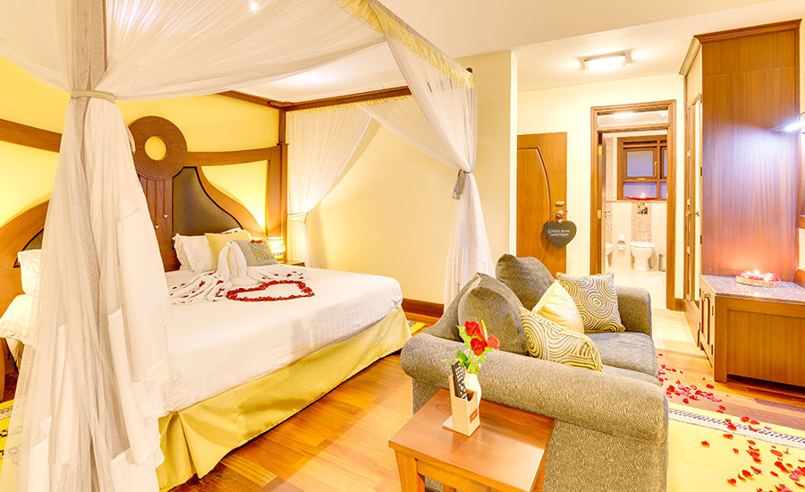 Romantic bedroom setup with canopy bed