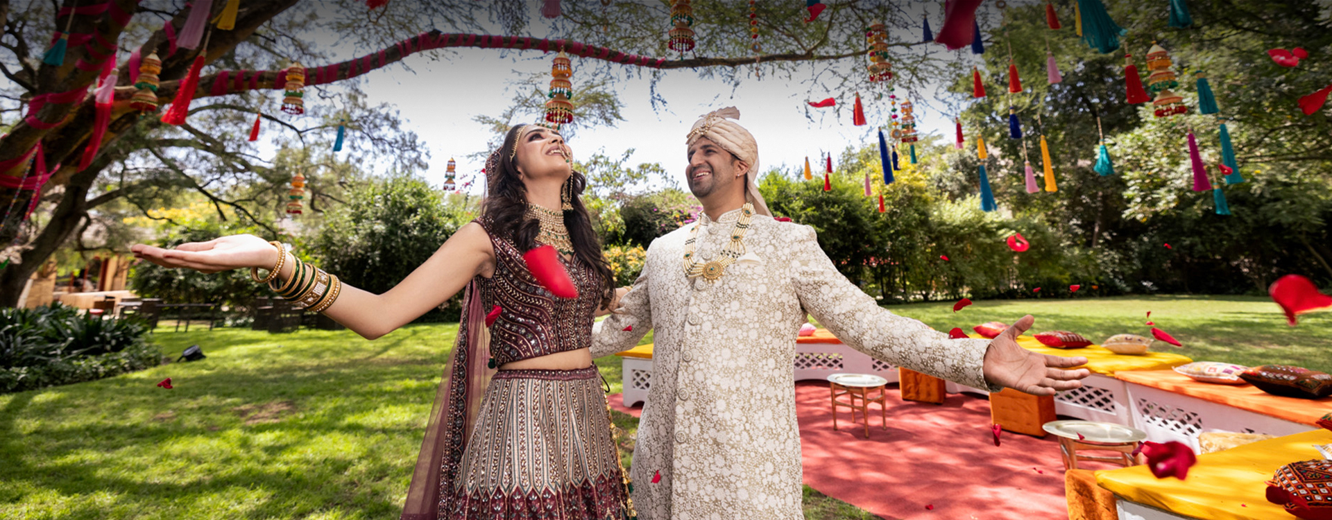Indian couple celebrating outdoors