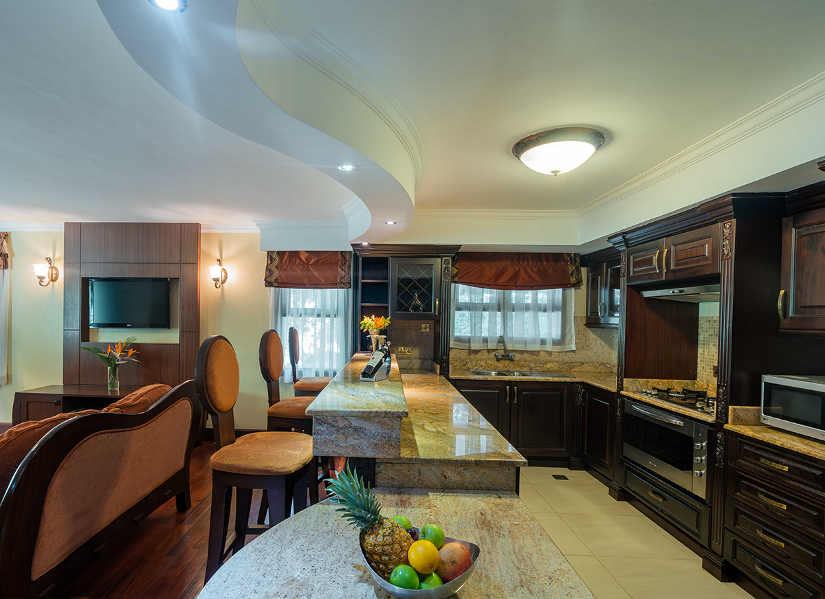 Presidential villa kitchen and living area