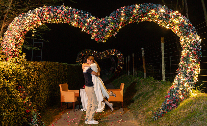 Romantic proposal setup at resort